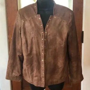 Alfred Dunner Brown Faux Suede Studded Jacket -  Size 12